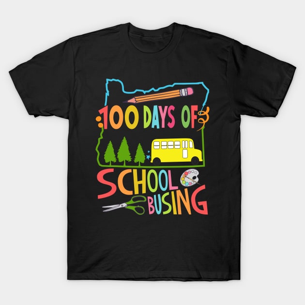 100 days of school busing 100th day of school gift for kids and teachers T-Shirt by BadDesignCo